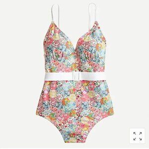 NWT J Crew $128 Belted one piece in Liberty Patchwork Dream floral Swimsuit SZ 4